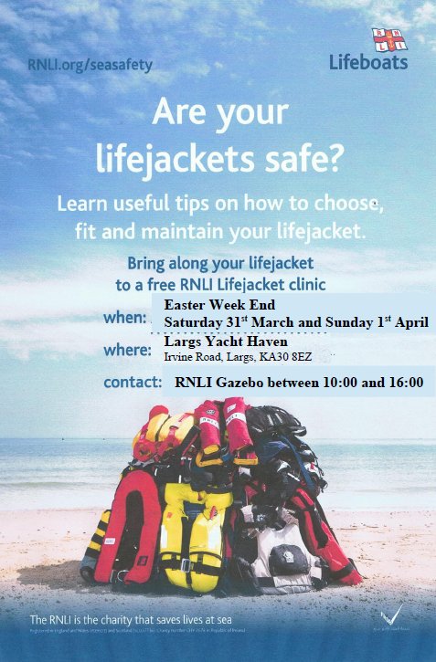 Heading to your boat this Easter?
Start the season properly by getting your lifejacket maintained. The @LargsRNLI @RNLI teams will be here all weekend to help you