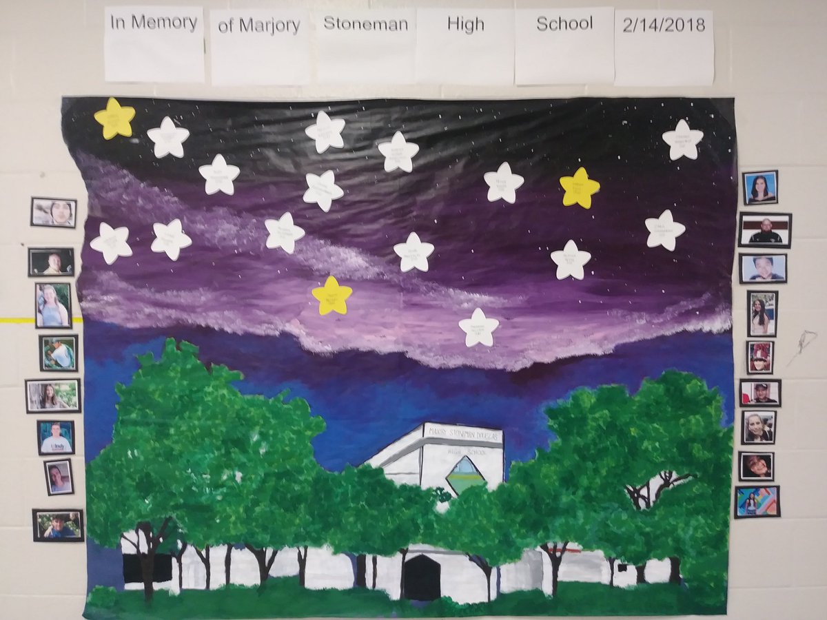 artbratt's tweet photo. My Ss created a mural in lieu of the walk out today in memory of #MarjoryStonemanDouglasHighSchool Starting at 10am a S read a name, put it in the sky &amp; another hung their picture. #believeyoucan #cobbartrocks #artsedga https://t.co/SnOoOue2HG
