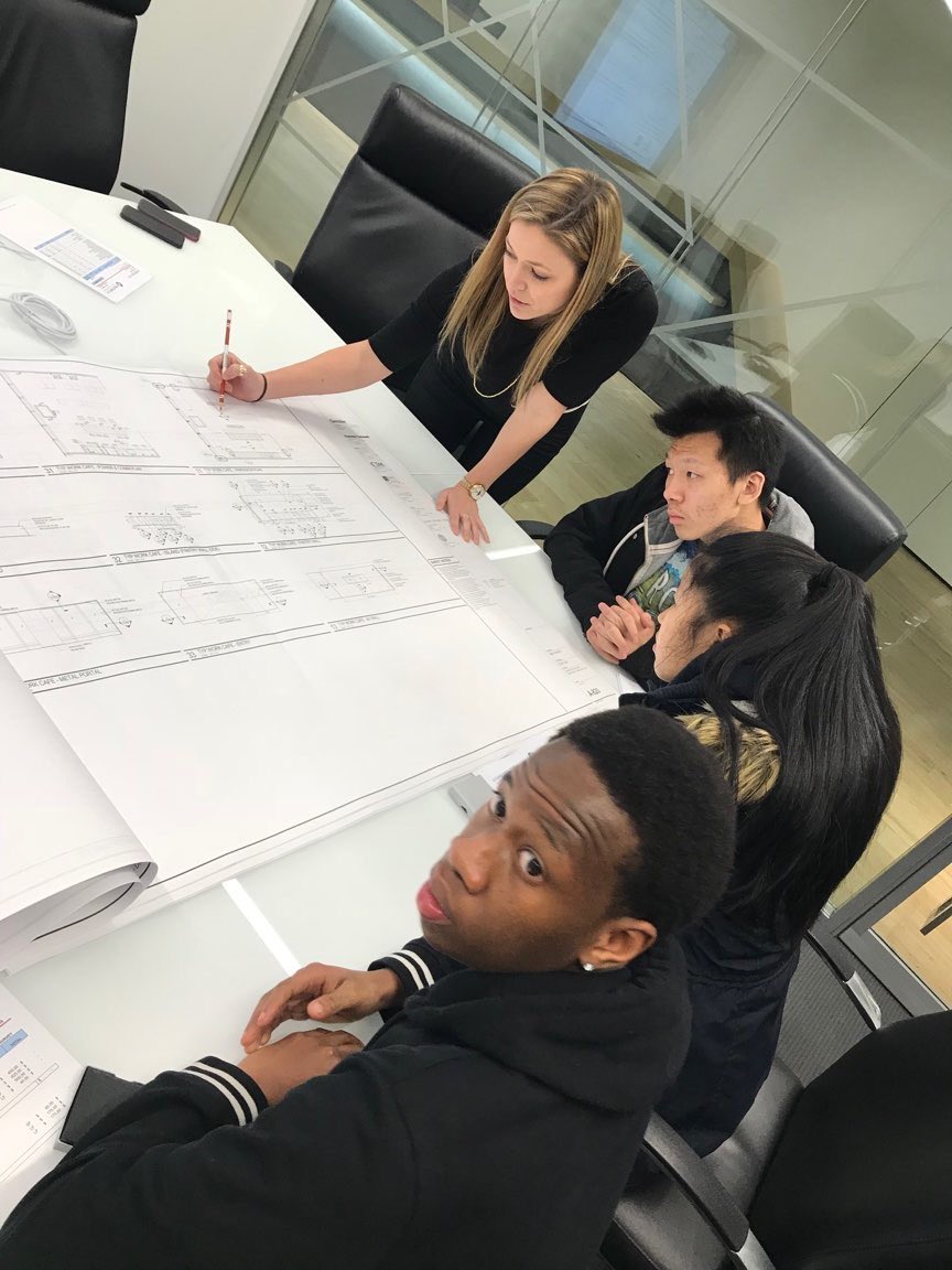 GNYCExploring's tweet photo. Students at @StructureTone were split into teams last week to begin their group projects. Each group is lead by a Structure Tone mentor who will teach the students how to read blue prints and how to develop a building budget. 
#nyexploring #structuretone #bsaexploring https://t.co/qoAuU7XjQB