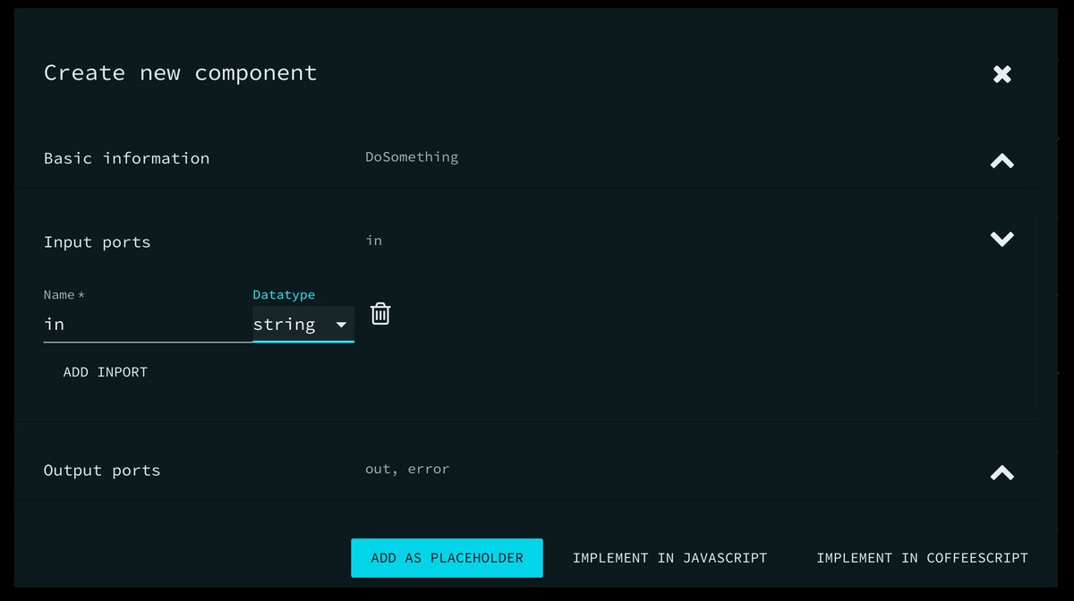 bergie's tweet image. Experimenting with a new component definition UI for top-down design with @Flowhub_io