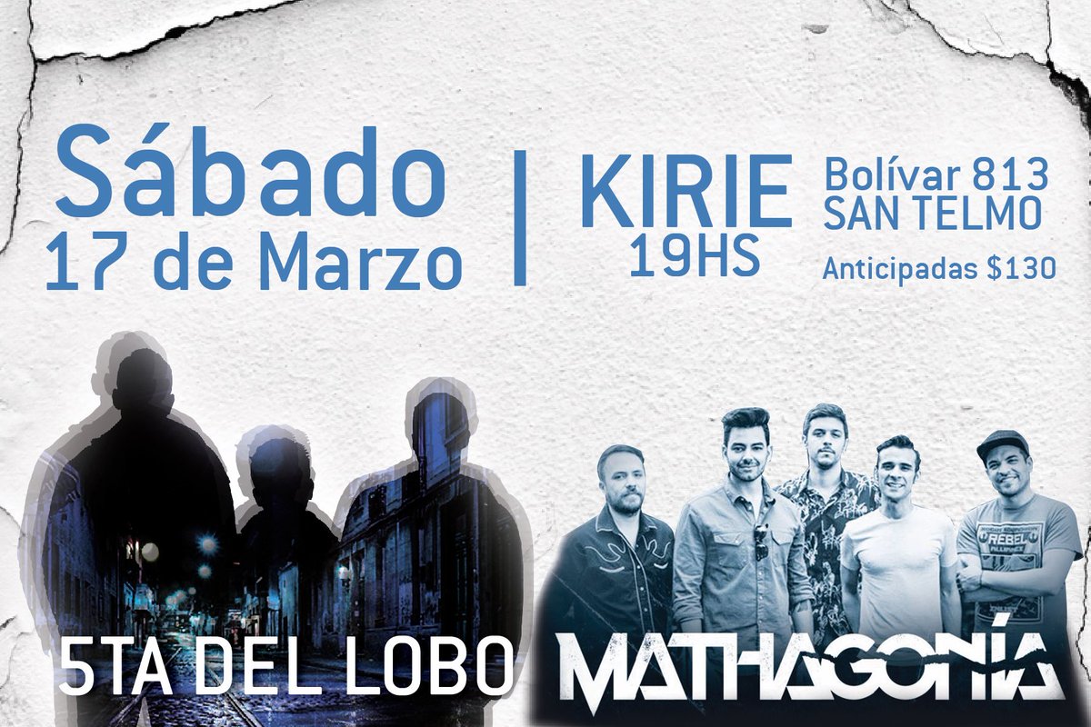 Mathagonia's tweet image. ⚡️Sábado 17/3 @Mathagonia y @5tadelLoboRock en @kirieclub . Entradas anticipadas por inbox ⚡️
#Matha #music #musica #buenosaires #argentina #concert #live