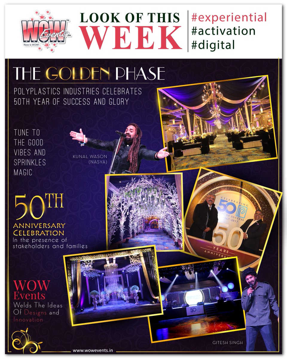 WOWEvents's tweet photo. WOW Events designed and executed the Golden Jubilee Celebration Event for Polyplastics Industries. The event was attended by Who's Who of Yamuna Nagar. Creative Stage design, decor and entertainment made the event talk of the town.
#WOWEvents #LookOfThisWeek #Polyplastics https://t.co/IsNGxEPxV4