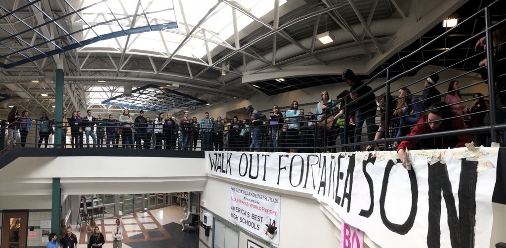 Students then pulled the tape from their mouths and added it to a banner that said ‘Walkout For a Reason.’ The walkout was approved by administration. #NationalWalkOutDay