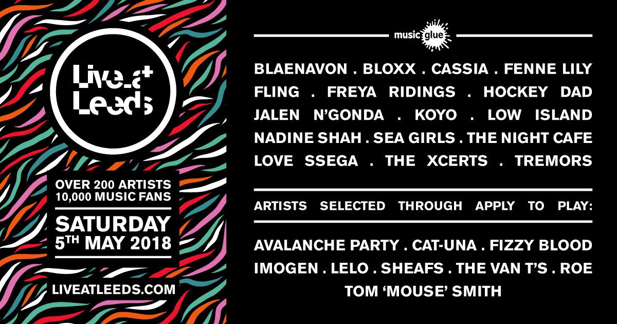 musicglue's tweet photo. Congratulations to all the Music Glue artists playing @liveatleedsfest this year!
Special mention to those selected through apply to play. #LAL18 🙌🏼

Bring on May 5 - https://t.co/CQuoRuRHJE https://t.co/4Dip5YoiMV