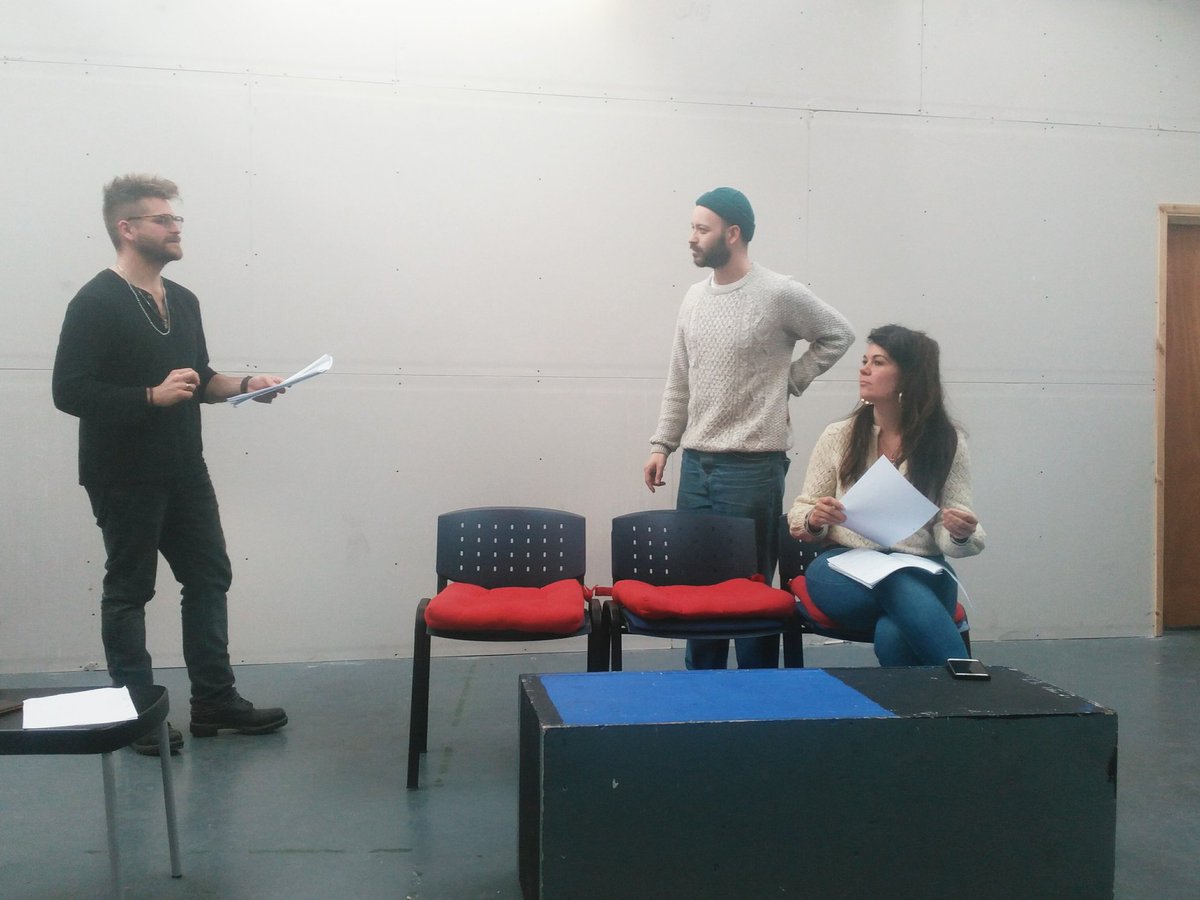 Our director <a href="/PRcarberry/">Paul-Ryan Carberry</a> working through the opening with actors Jo and <a href="/Stubbssy/">Matt Stubbs</a> A Serious Business @TheHatFactory 23rd March