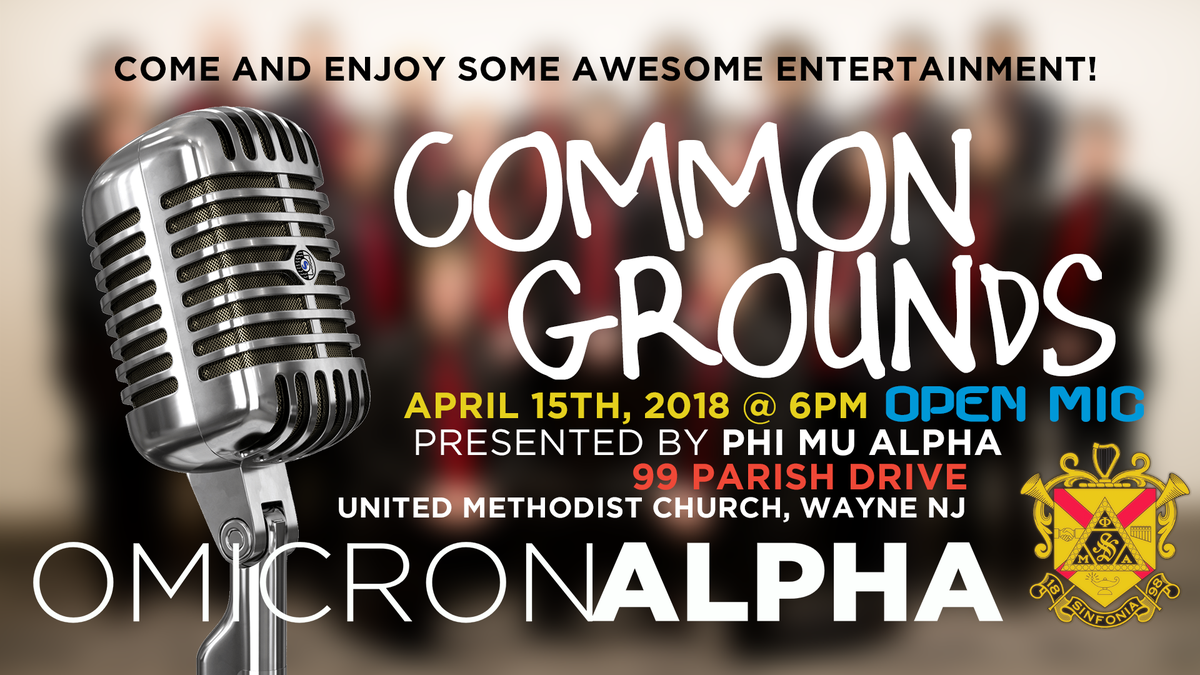 PhiMuAlpha_WP's tweet image. Common Grounds open mic is on April 15th at 6PM! Make sure you come and take part in an awesome night of performances, food, and fun!