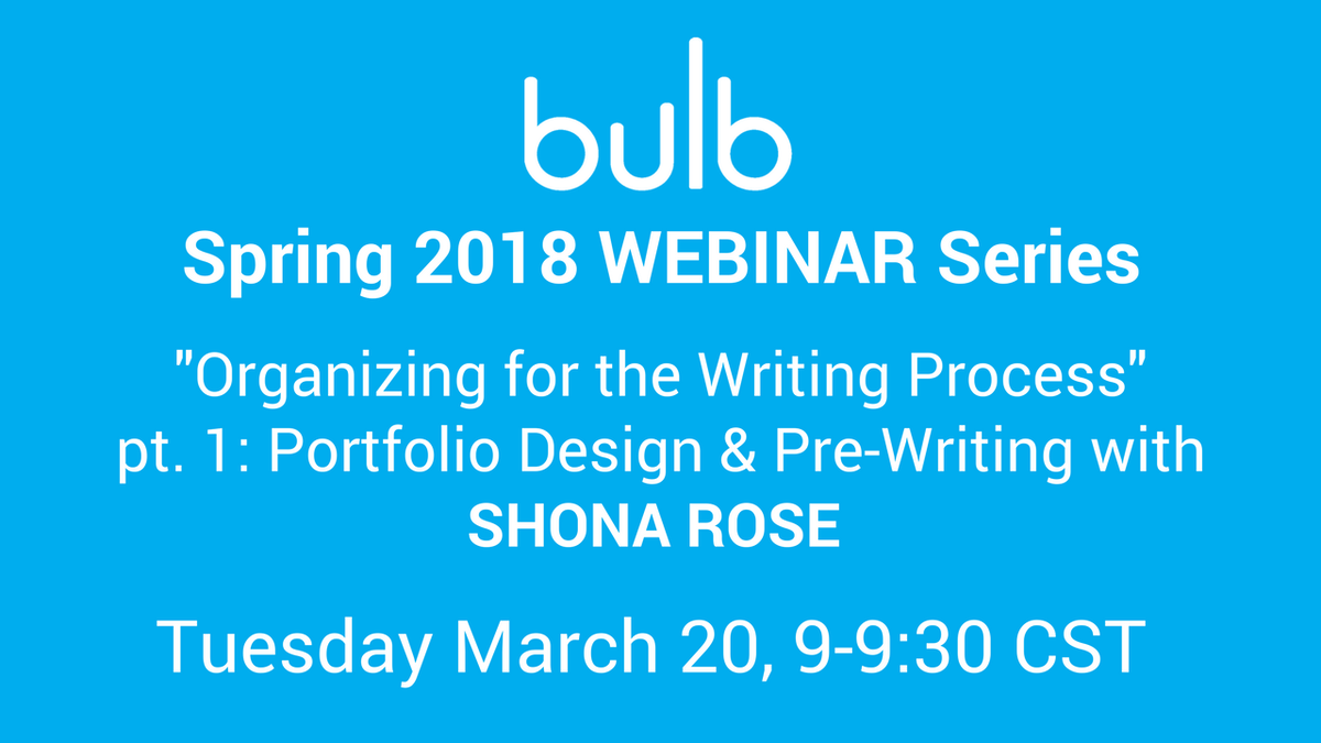 bulbapp's tweet photo. Calling all English educators and students! Join us 9am CST March 20 for the first webinar in a series about writing portfolios + the portfolio process featuring @shonarose67. Register here: https://t.co/JtyM2IhyP8 ➡️ #edtech #k12 #ShareYourSmarts #ELA #writingportfolios https://t.co/xbbXdcvLPU