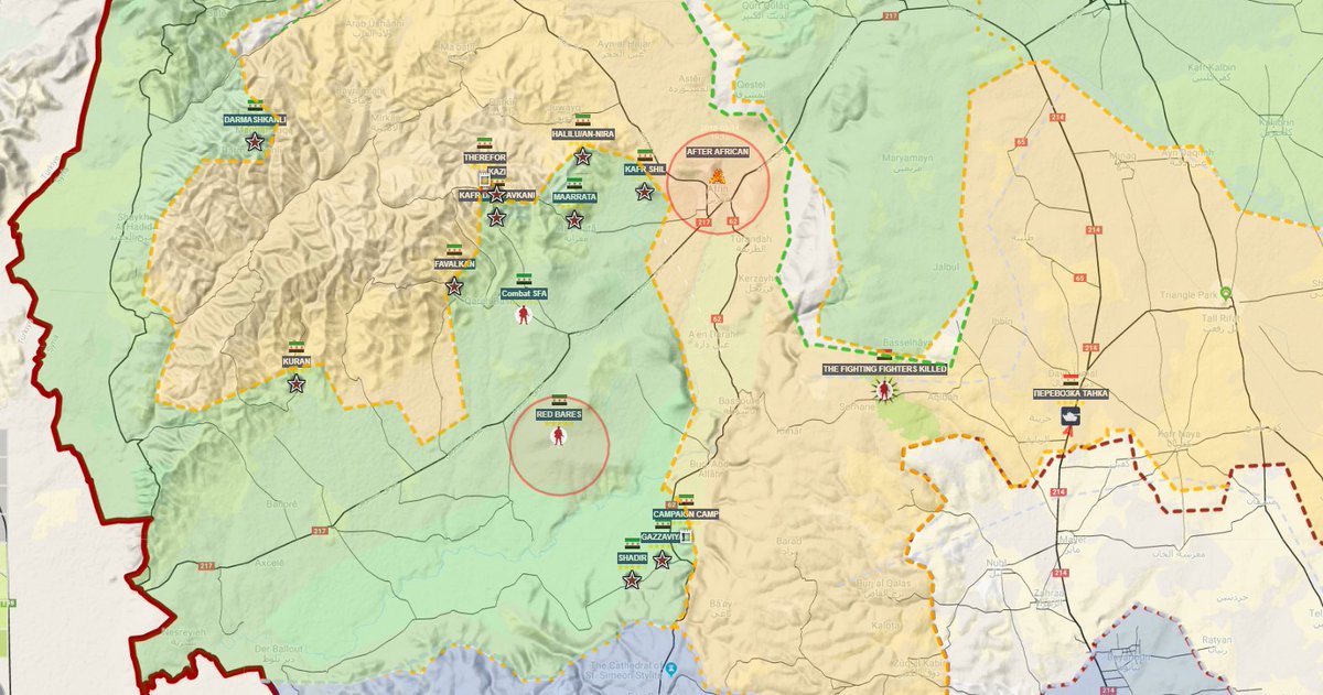 GeromanAT's tweet photo. @MilitaryMaps @melisaraimmo @PoliteMaps @DocPakistan @lummideast @watanisy @Navsteva @ejmalrai @Muraselon @comcen76 @EHSANI22 @MilitaryMaps_En @Suriyakmaps @CivilWarMap @JohnDelacour @petraramsauer #Syria North 🇸🇾 - Battle for #Afrin -
#Aleppo NW CS - #Idlib #Manbij #Azaz -
Latest Advances: #TFSA #TSK // #YPG #YPS #SDF // #NDF
latest Map
Supply Line to Afrin City still open.
#TFSA / #TSK took a couple of positions S &amp; SW of it.
#NDF got hit by #TSK defending the last exit https://t.co/6v0y5JJrvx