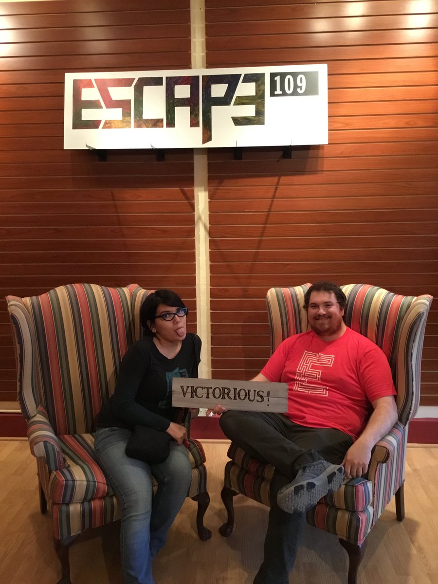 escape109NC's tweet photo. We have another winner!!! Congratulations to Andrew & Sayako on completing the room in 52min 30sec #Escape109 #EscapeRooms #DavidsonNC https://t.co/ffmukaOrzx