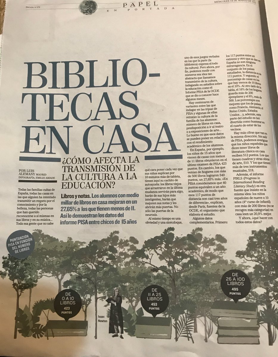 sanz_ismael's tweet photo. La transmisión de la cultura en casa. Correlación entre los libros en los hogares y mejores resultados de los jóvenes en PISA. Hoy en EL MUNDO https://t.co/V47OGXM8lU https://t.co/ElZSIFUYD9