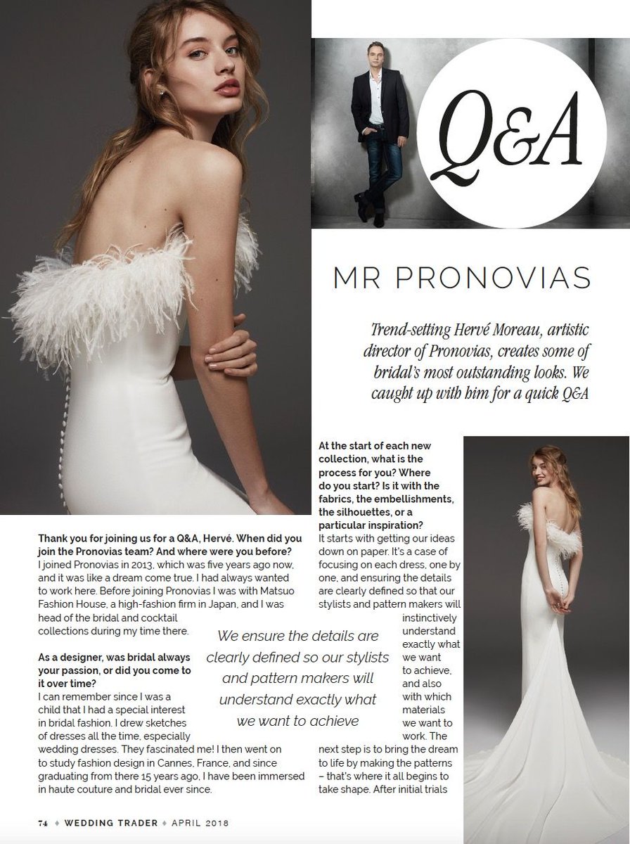 WeddingTraderUK's tweet photo. We chatted with Hervé Moreau of @Pronovias_EN about his new collection, which he will be presenting to the world at @BCNbridalweek #weddinghour https://t.co/0nnZNRmJLv