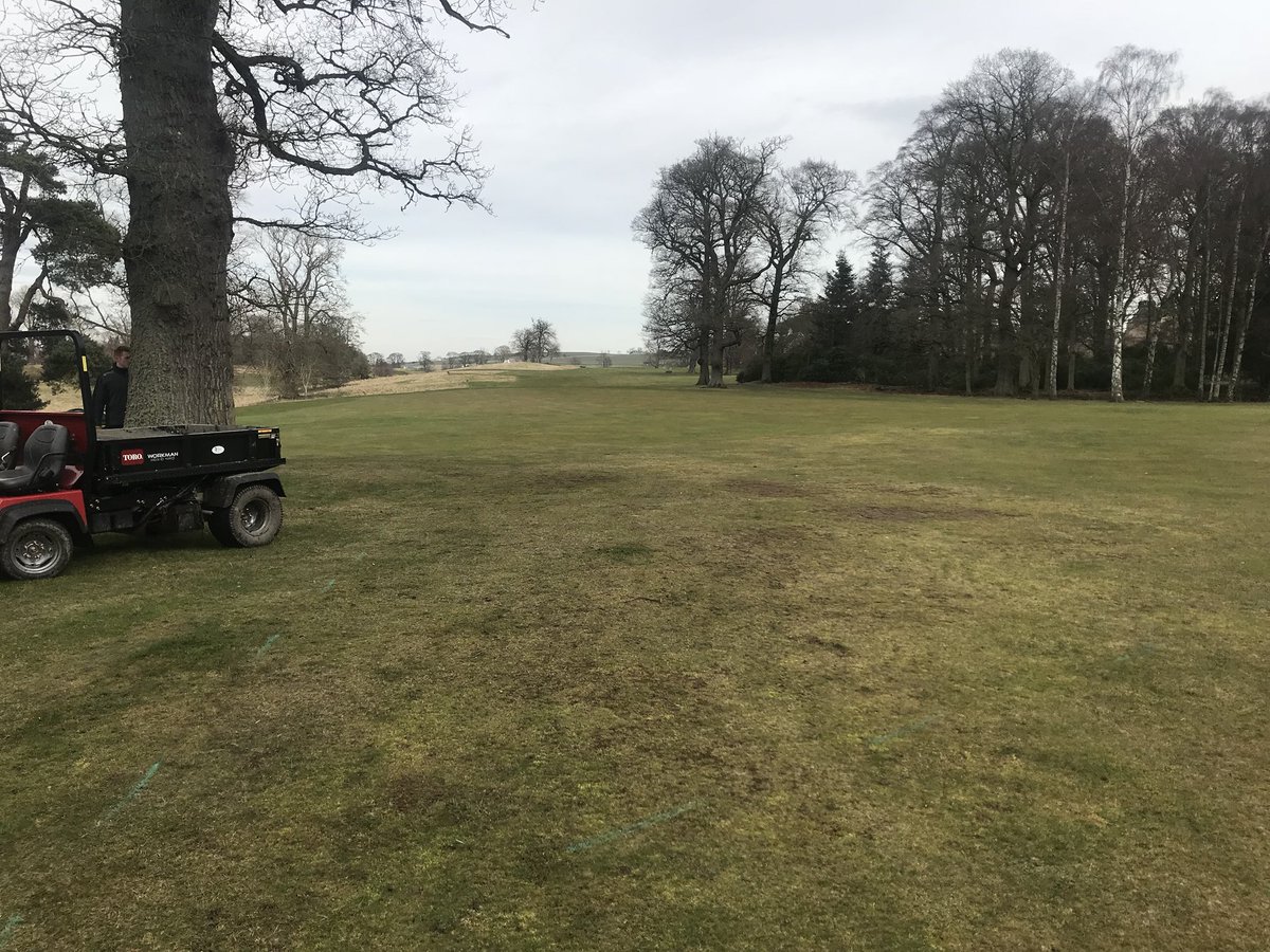 98Angus's tweet photo. Nice afternoon stripping some poor quality turf at the 1st. A light rotavation done , now ready for some new healthy turf. An area also cut around the oak for some fresh bark mulch #returf #RGC #firsthole @RGCgreenkeepers https://t.co/4XIE5kmAJm