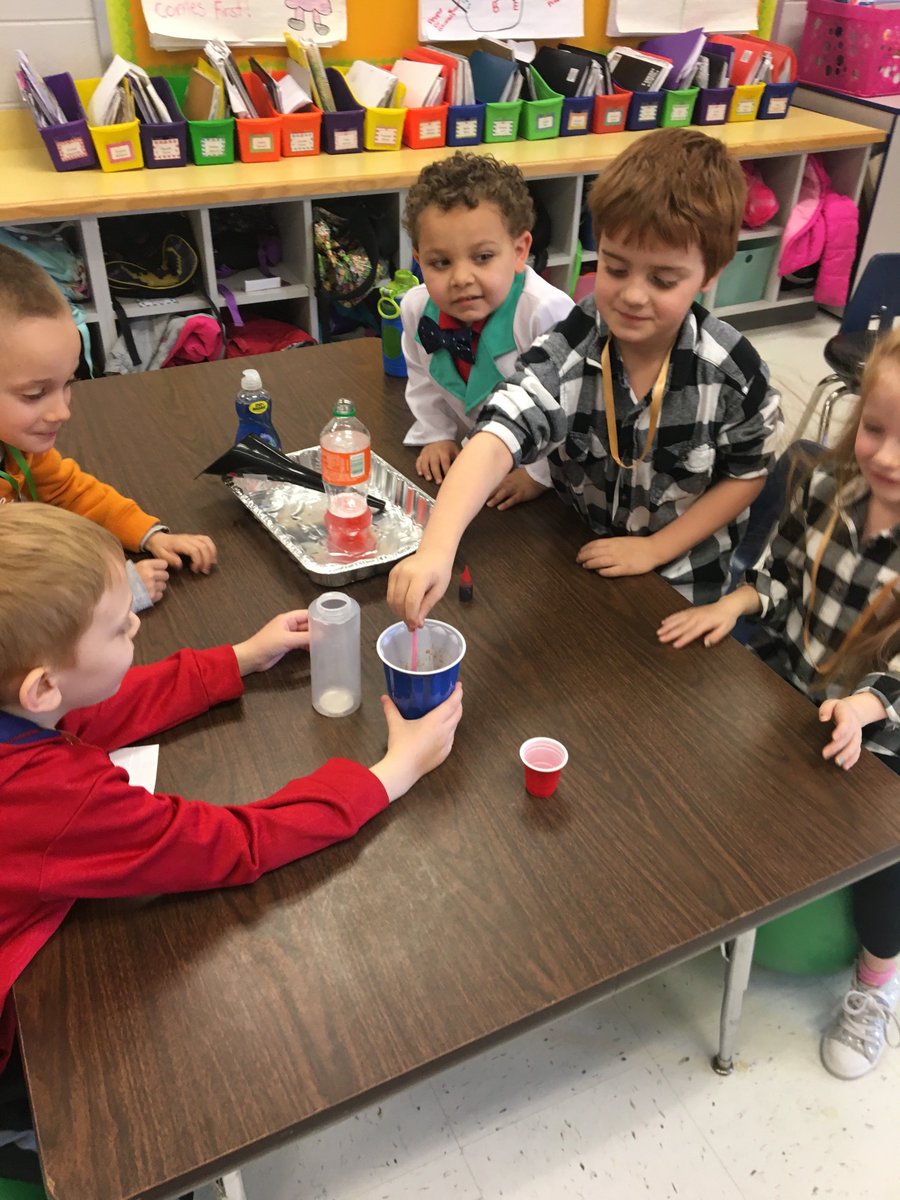 wfcaten's tweet photo. Kindergarten held Mad Scientist day in honor of Albert Einstein's Birthday. Students visited each classroom to conduct a variety of experiments. #TeamTJES #WeBelieveOneTeamOneDream #ScienceRox #STEAMRulez https://t.co/nwl3P7P4V9