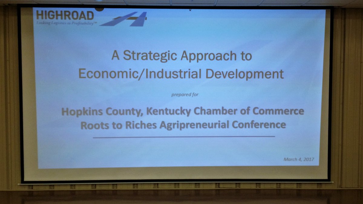 Take_Highroad's tweet photo. Sandra Dearden, CEO of Highroad Consulting, Ltd., pushing the boundaries of economic development with integrated logistics in her presentation at a Roots to Riches Agripreneurial Conference in Madisonville, KY. @HopkinsCountyED #EconomicDevelopment https://t.co/5l7E4rXC6W
