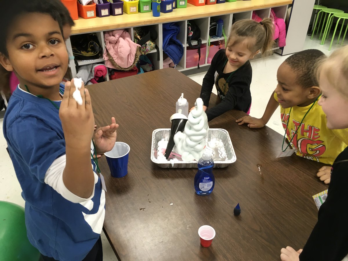 wfcaten's tweet photo. Kindergarten held Mad Scientist day in honor of Albert Einstein's Birthday. Students visited each classroom to conduct a variety of experiments. #TeamTJES #WeBelieveOneTeamOneDream #ScienceRox #STEAMRulez https://t.co/nwl3P7P4V9