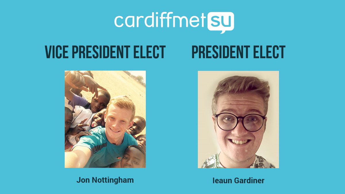 CardiffMetSU's tweet photo. Congratulations to the new Vice President @Jon_Nott & President @IeaunGardiner Elect. Thank you to all candidates and students involved #MetElecionsVoting https://t.co/d1IXSfJPO3