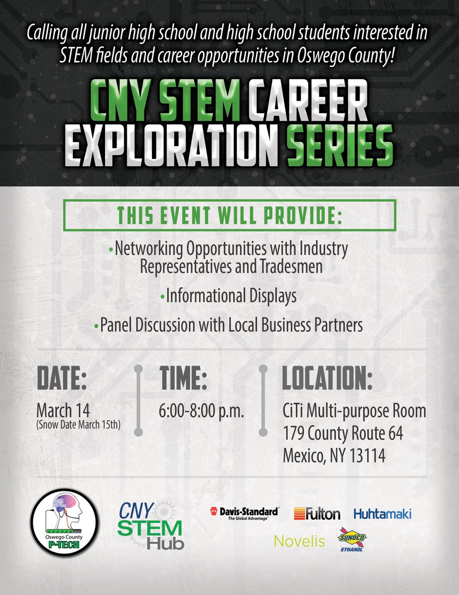 CNY STEM CAREER EXPLORATION SERIES hosted at CiTi is rescheduled for tomorrow, March 15, from 6-8 p.m.