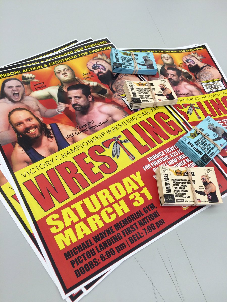 VCWCanAm's tweet photo. Just outside 2 weeks until the #VCW #wrestling #maritime #2018 #KickOff in #Dartmouth at Hugo's Bar &amp; Grill and #pictoulanding #FirstNations at the Michael Wayne Memorial Gym, March 30 and 31! Visit us on Facebook for full details! #WrestleMania #wwe https://t.co/WFg4oP9UV5