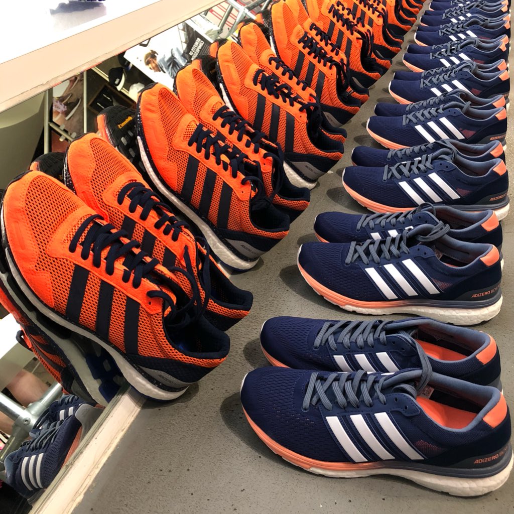 RunningWorks's tweet photo. All the @adidasrunning Adios & Boston Boosts lined up ready for our #RunForNachos this evening! #boostlondon https://t.co/8mzgk25ZWM