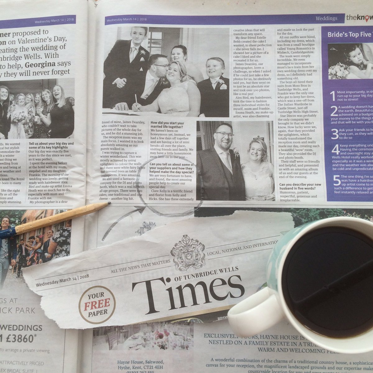 KellyandHicks's tweet photo. Such a lovely surprise to see a shout-out for our business in today's edition of the Times of Tunbridge Wells in the 'Wedding Know How' section! Thanks to Georgina &amp; Russ - it was a huge pleasure creating your wedding flowers 💕
#weddingflorist #TunbridgeWells #timeslocalnews https://t.co/KIClNmyEVO