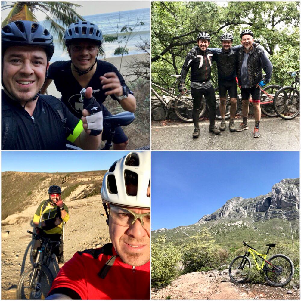 La bici de montaña #mtb es mi actividad favorita. He conocido rincones increibles de México junto a grandes amigos. Aquí Sayulita con Ricardo Pineda Sanjuan, Chipinque con  Silvano y Luca, Valle de Gpe con Israel Zenteno y yo solo en La Huasteca.