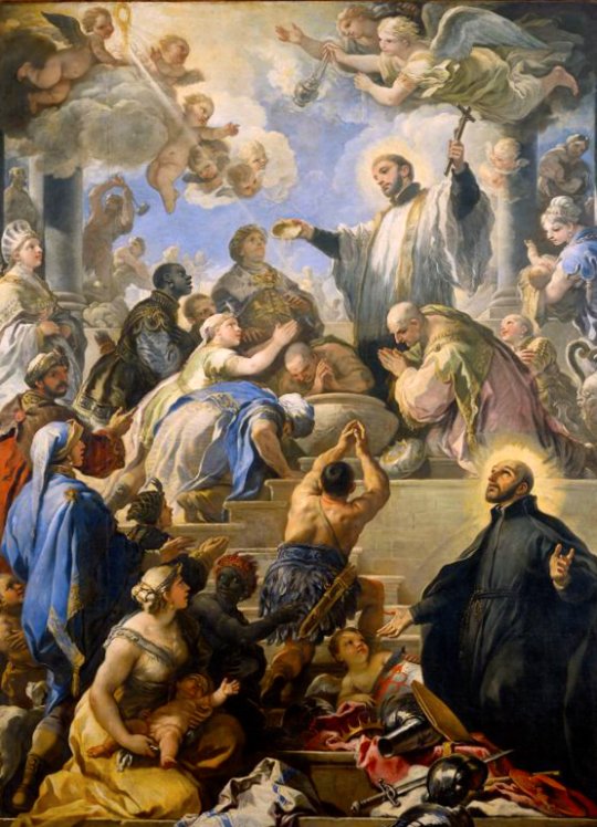 medievalpoc's tweet photo. Luca Giordano
Saint Francis Xavier Baptizing Proselytes and Saint Francis Borgia
 Italy (c. 1680s)
 Oil on Canvas, 421 x 315 cm.
 Museo di Capodimonte, Naples https://t.co/DBRDMA5c5S