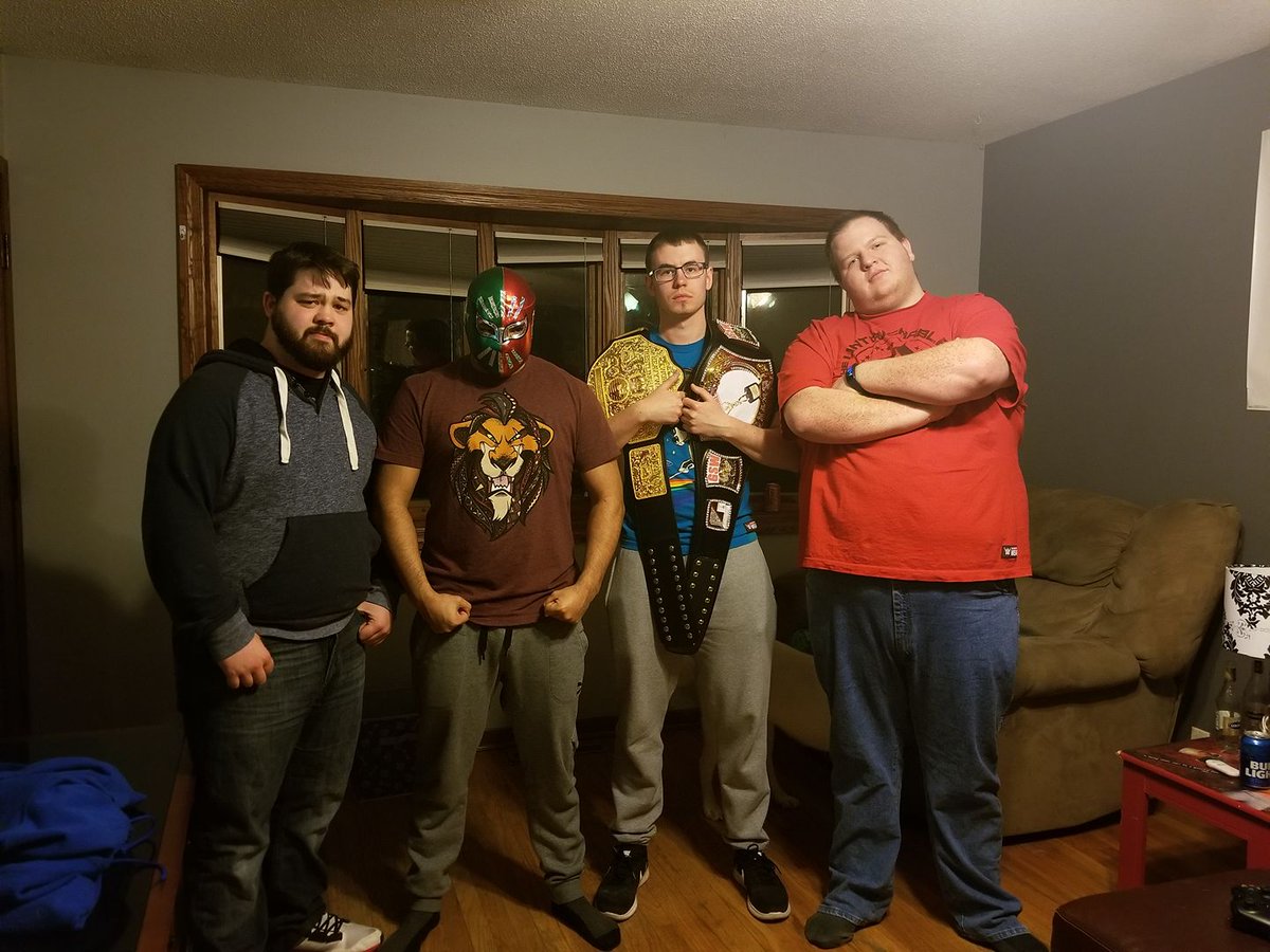 SeanAndrew94's tweet photo. I know 4 guys that would love to go to @WrestleMania @ALumberJake @thealy390 @GetSlammedPod #WWEEliteSquad #Sweepstakes https://t.co/ZJf1EhrMNT