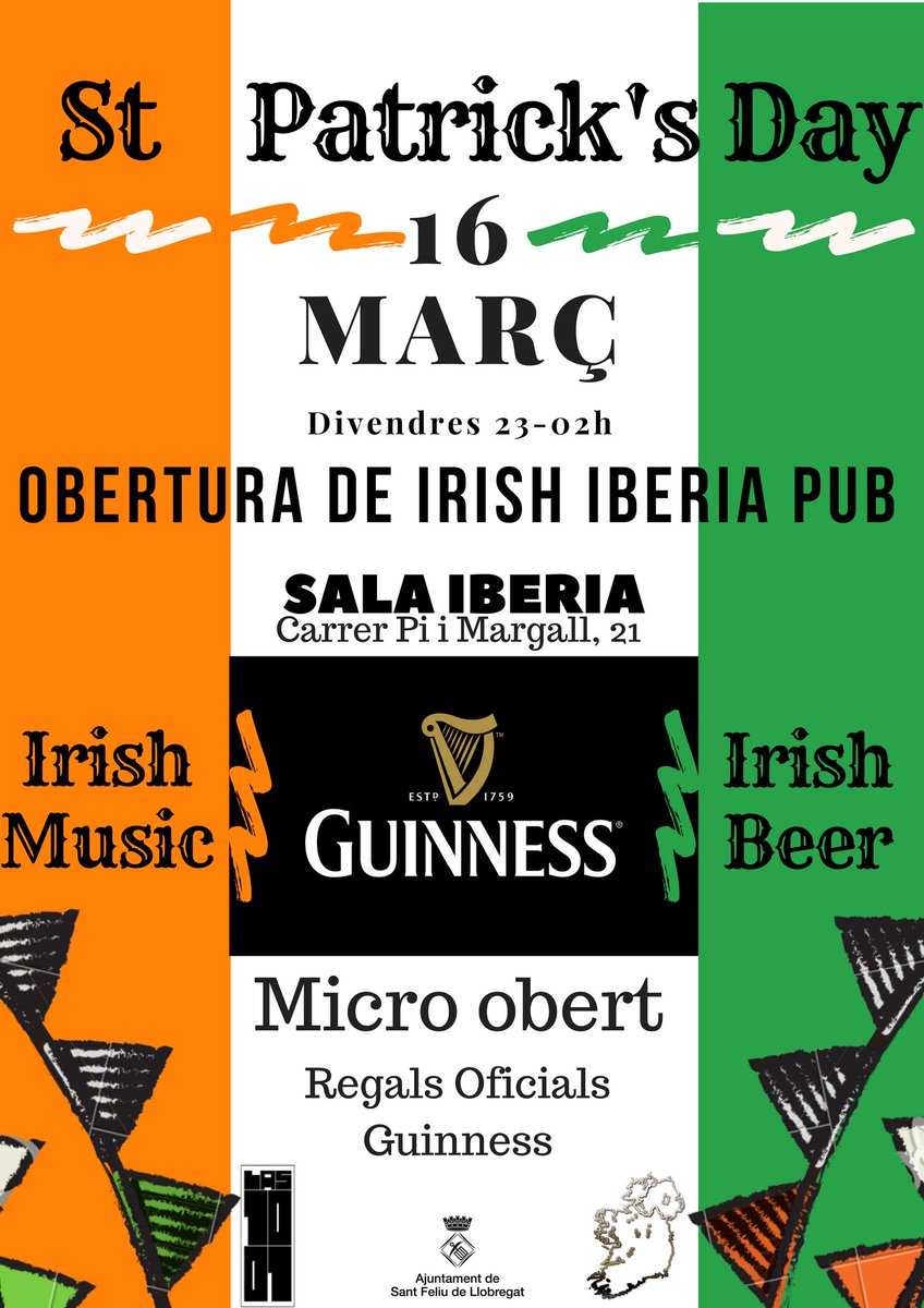 ALasMilyUnas's tweet photo. Este viernes llega a #SantFeliu St Patrick's Day, una celebración irlandesa que podremos disfrutar con una de las cervezas más reconocidas, Guinness.
Celebralo con regalos y un muy bien ambiente.
Te esperamos. https://t.co/GkHro1KIzu