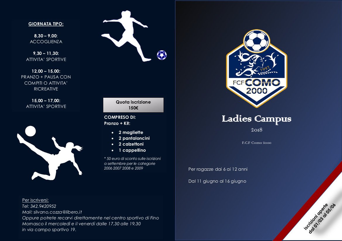 FCFCOMO2000's tweet photo. Dal 11 al 15 giugno LADIES CAMPUS, settimana di calcio e giochi per ragazze dai 6 ai 12 anni. Visita https://t.co/mCqHdnMeDC per avere maggiori info. https://t.co/KJVTSJRRjr