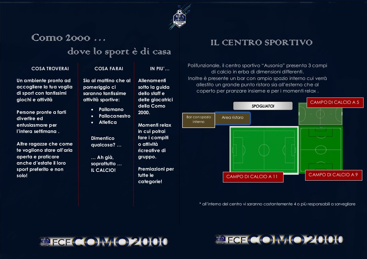 FCFCOMO2000's tweet photo. Dal 11 al 15 giugno LADIES CAMPUS, settimana di calcio e giochi per ragazze dai 6 ai 12 anni. Visita https://t.co/mCqHdnMeDC per avere maggiori info. https://t.co/KJVTSJRRjr