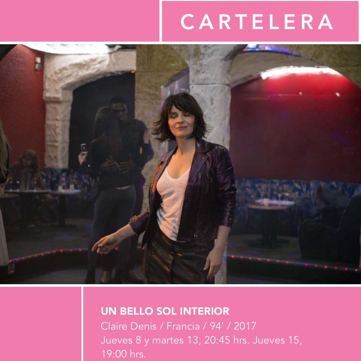 cdifilmslatam's tweet photo. ¿Te la perdiste? No importa, el jueves 15 de marzo tienes otra oportunidad de deslumbrarte con #JulietteBinoche en UN BELLO SOL INTERIOR a las 19:00hrs. en SALA K 👌🏻 #unbellosolinterior #cine #cinefrances #salak #imperdible #panorama #jueves https://t.co/S37dpfnBu5
