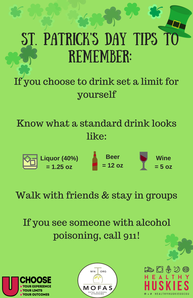 SCSUChoose's tweet photo. Remember these important tips to stay safe this St. Patrick's Day! #SCSUChoose #URLimits #URExpectations #URExperiences https://t.co/sgtxb6kMV3