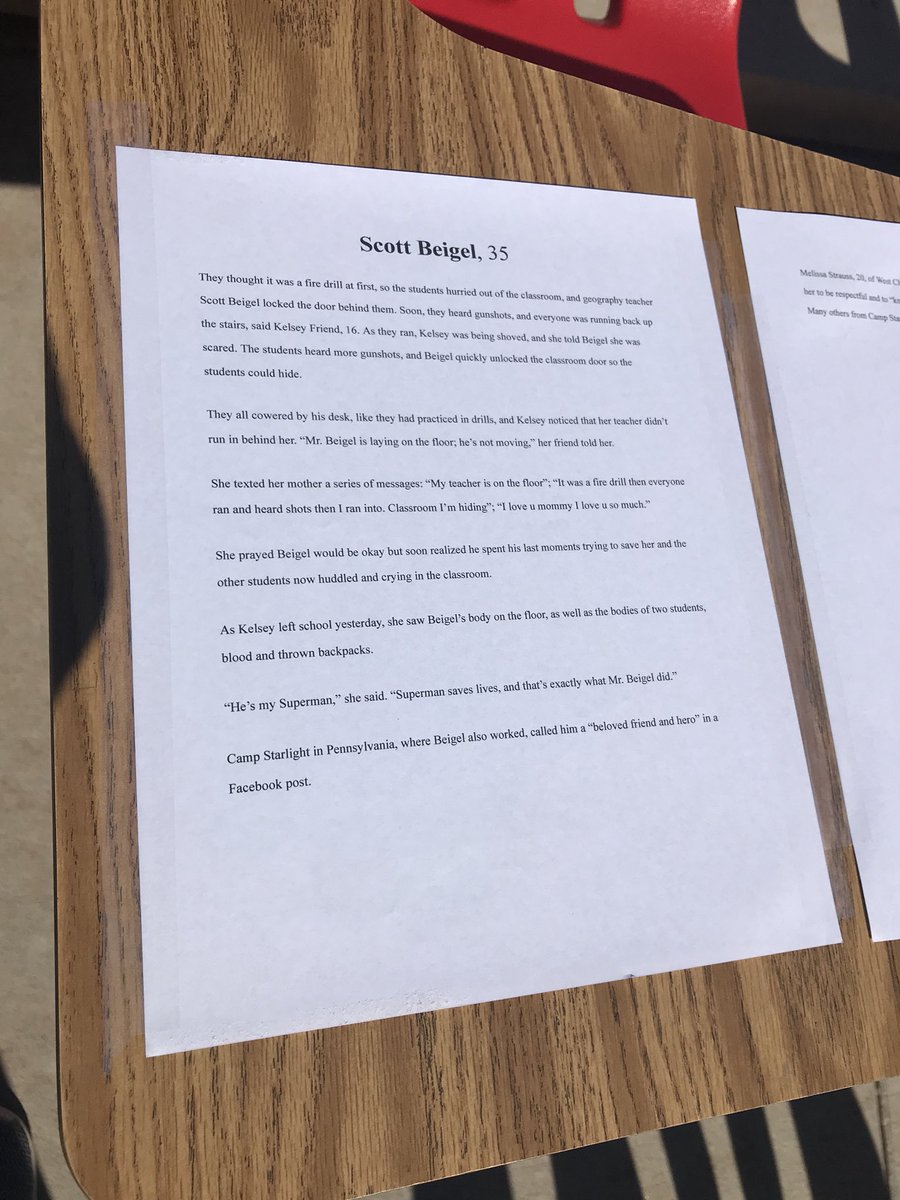 bschr4's tweet photo. UNL has 17 desks out in front of the learning commons, one for each person killed in the Florida school shooting. Each chair has a short bio on each victim.

Really touching. Life is precious https://t.co/Uz8kxoUmp0