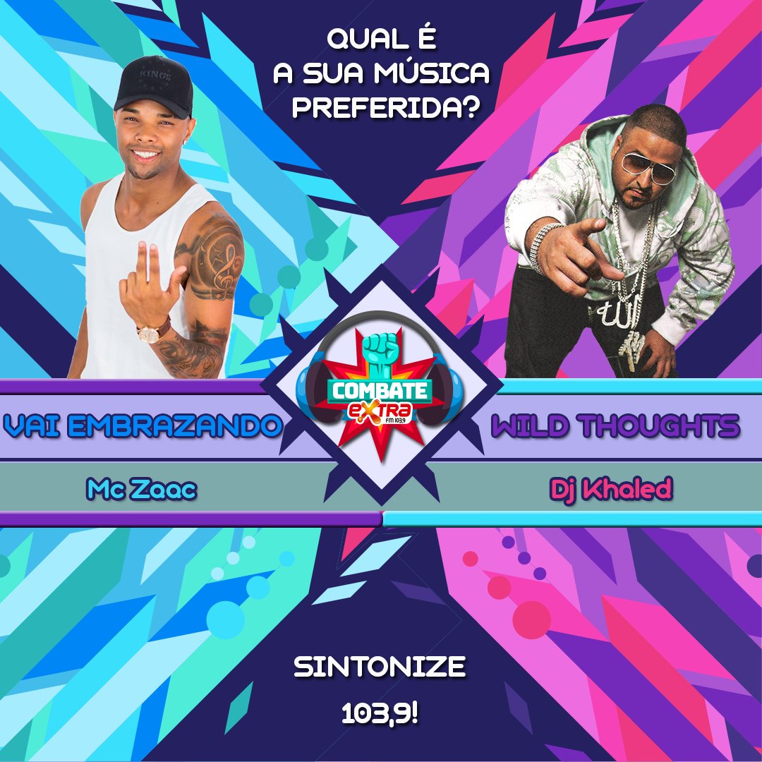 extrafm's tweet photo. Qual música você escolhe no combate de hoje?
🎵 1- Vai Embrazando - Mc Zaac
🎵 2- Wild Thoughts - Dj Khaled
Participe do Combate Extra e concorra a prêmios! Ligue 31 3515-9400 ou no Whatsapp - 31 99723-0103 !
#AquiEoSeuLugar #ExtraFM #CombateExtra #McZaac #DjKhaled https://t.co/ay45UPNJnQ