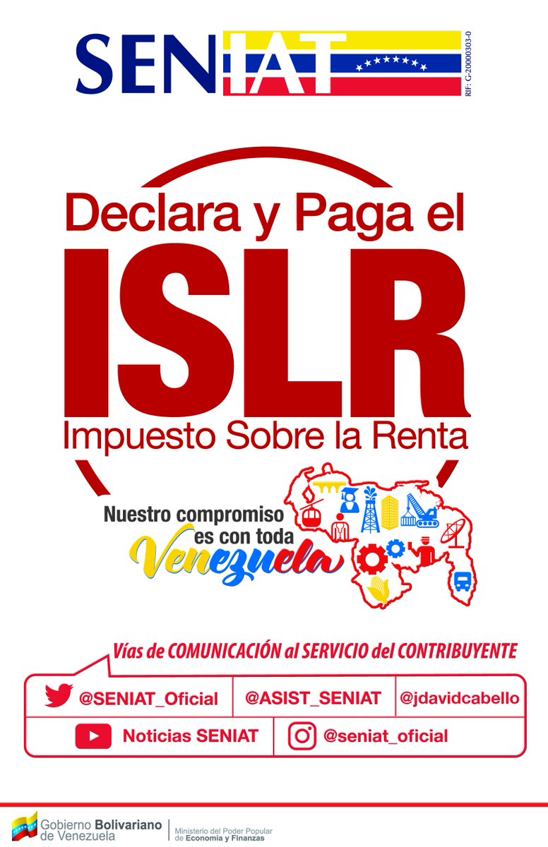 SENIAT_GRTICERC's tweet photo. Desde el C.C. #ISPFA amigo contribuyente la #GRTICERC te invita a acudir para que realices tu declaracion de manera facil y rapida tan solo llevando tu C.I. laminada y tu #ARC correspondiente al 2017 Declara y Paga el #ISLR. @jdavidcabello @febrescabello99 @alemachadog67 https://t.co/F97IySpBcG