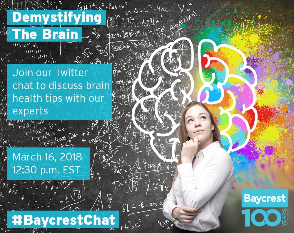 Baycrest's tweet photo. We're hosting a #BaycrestChat this Friday at 12:30 p.m. EST. Be sure to join us to discuss #brainhealth tips with some of our experts! #BrainWeek #BaycrestBrainWeek #BrainAwarenessWeek https://t.co/ZwBKGQNcfT