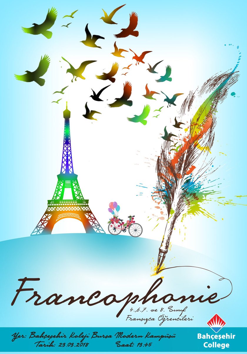 BursaModernBK's tweet photo. Nous Fêtons la Francophonie!
We are ready to celebrate Francophonie!
Frankofon Gününü kutluyoruz!
#BKBursaModern #foreignlanguagedepartment #Francophonie2018 https://t.co/gGLAfoUAij