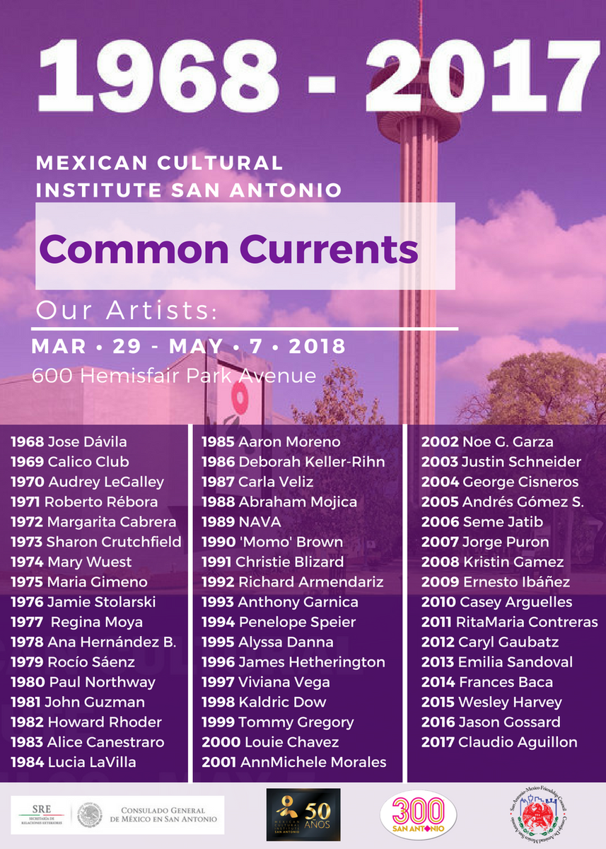 mexcultureSA's tweet photo. From 1968 to 2017: these are the artists interpreting the final stretch of the 300 years of San Antonio history that have been exhibited throughout #CommonCurrents
We are very excited to share this with you and we encourage everyone to come visit the Mexican Cultural Institute SA https://t.co/6Rx9N5oc3G