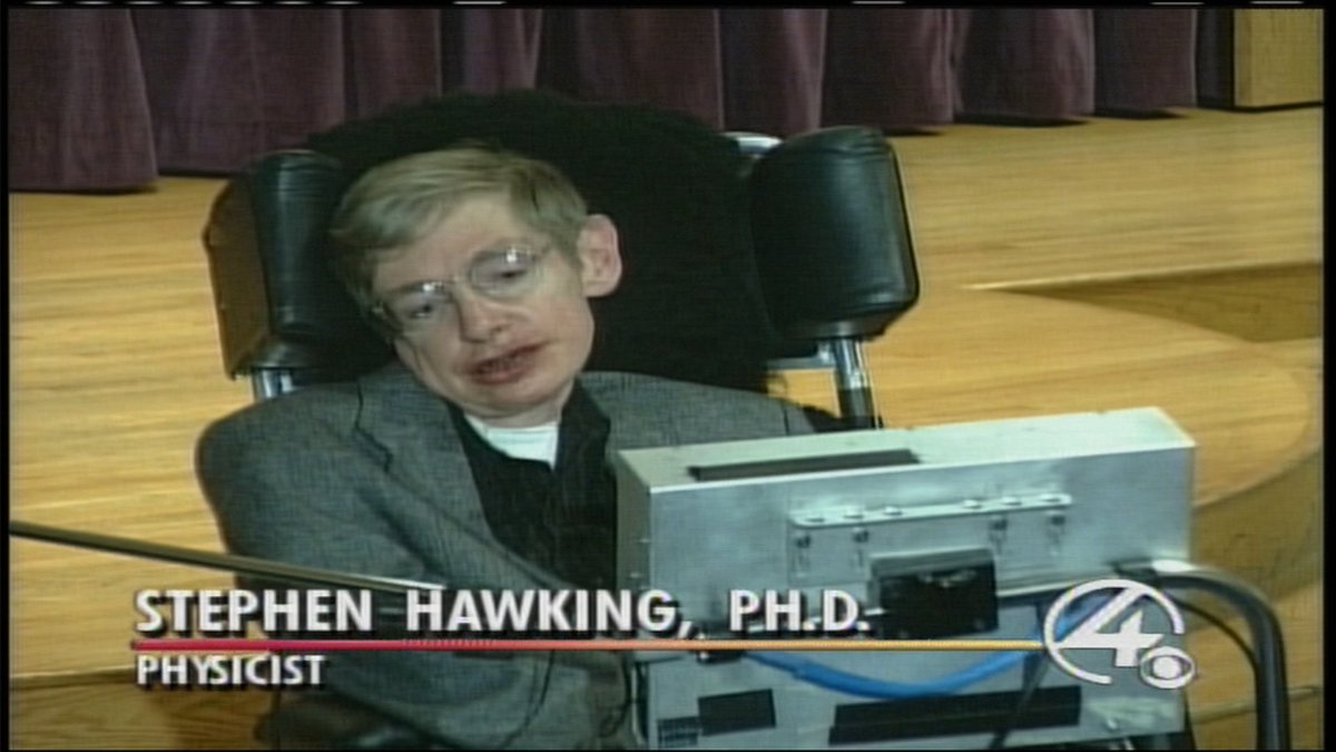 wbz's tweet photo. Remembering Stephen Hawking: When the renowned physicist came to @BostonChildrens in 1999, his message to young people living with disabilities was "with modern technology, everything is possible." Watch - https://t.co/PALbdTiIph https://t.co/T15yThefaF