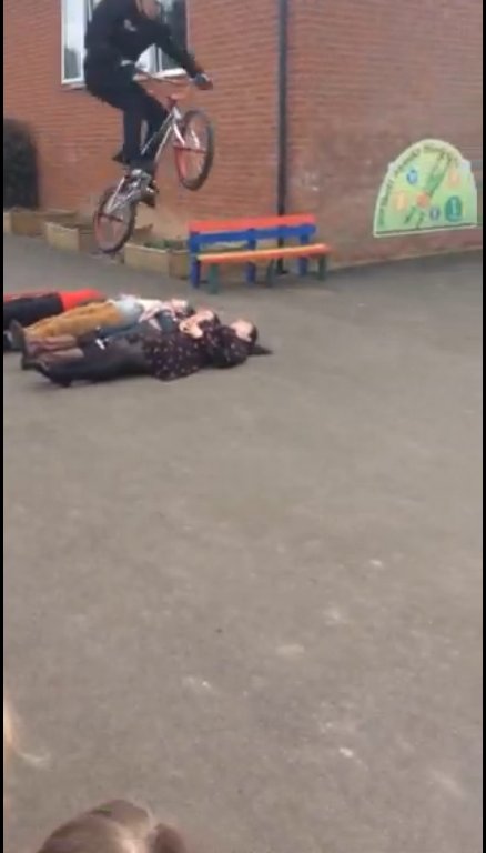 Great fun with Barley Barkway federation schools this afternoon with Mike Mullen BMX half pipe champion, the children enjoyed a range of activities, and an assembly of how sport has the power to motivate people. The staff were challenged to allow Mike to jump over them.