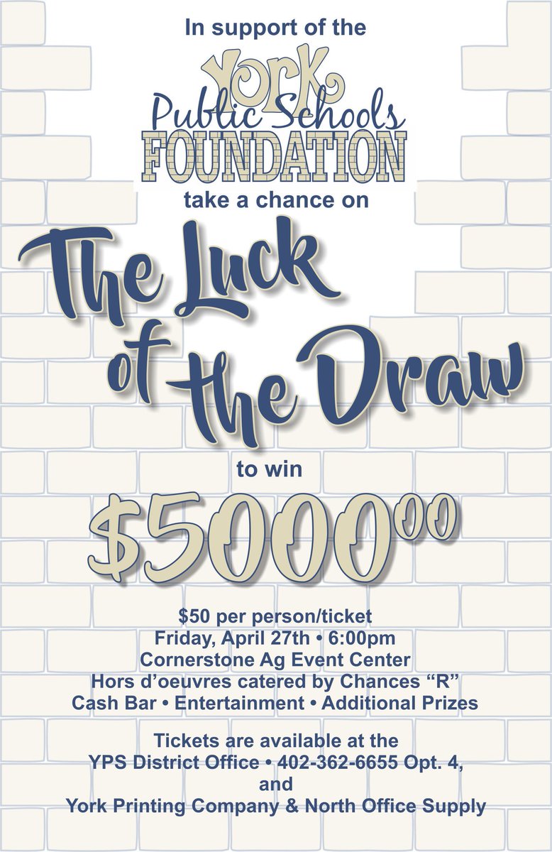 Make sure to get your ticket for a 1 in 300 shot of winning $5000. Money raised will benefit the York Public Schools Foundation #yorkdukes