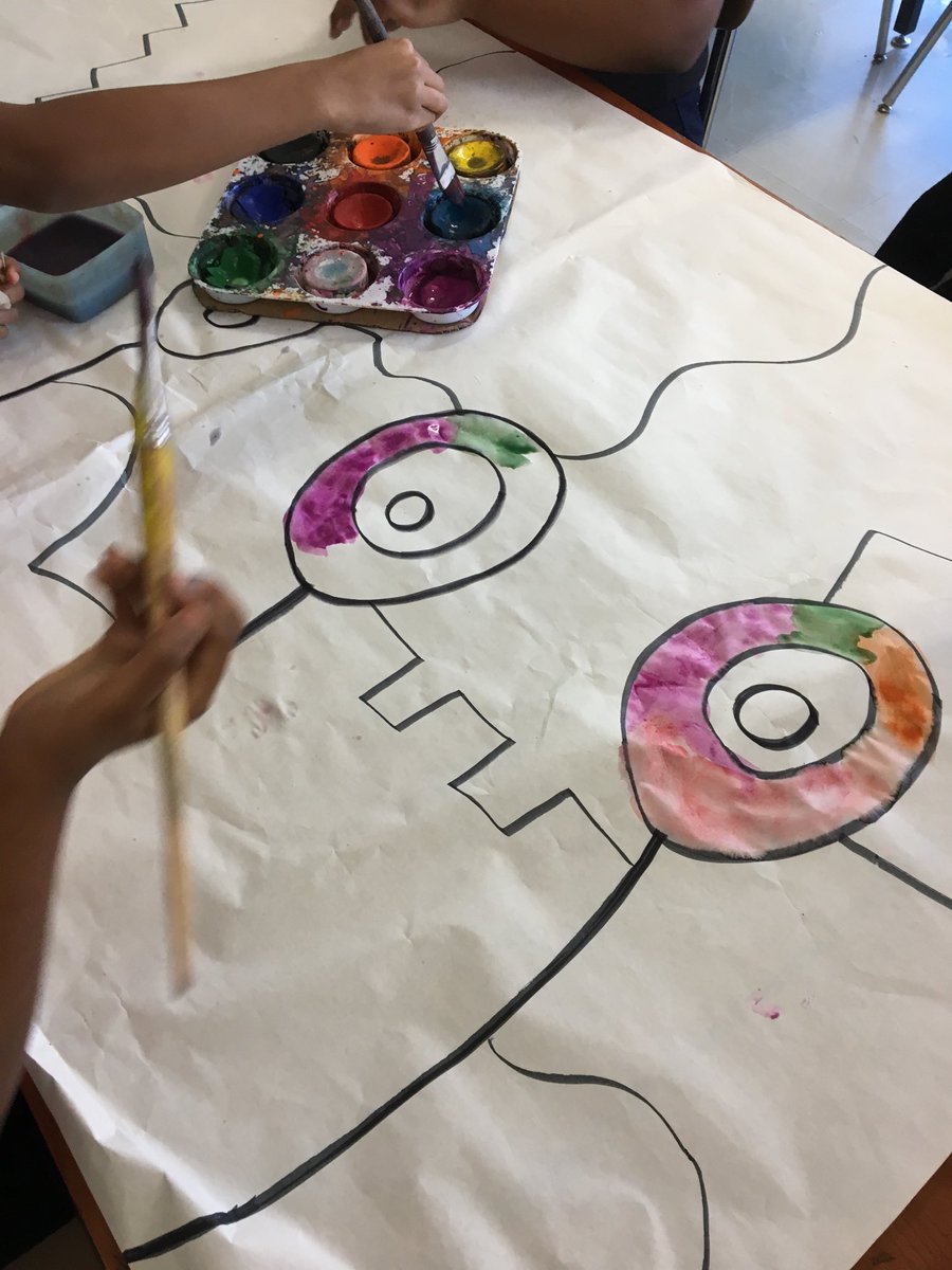 ChurchwellART's tweet photo. Collaborative 4th grade painting inspired by Kandinsky #mnpsarted https://t.co/zuV2FwEkTU
