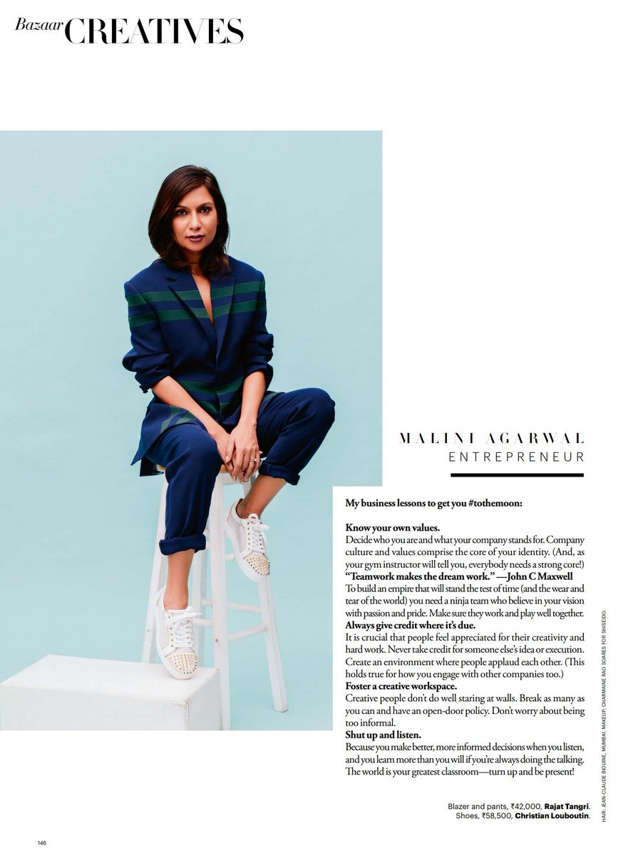 maliniagarwal's tweet photo. Thanks @BazaarIndia proud to be considered one of the #BazaarCreatives2018! #tothemoon https://t.co/h1igH3ysNf