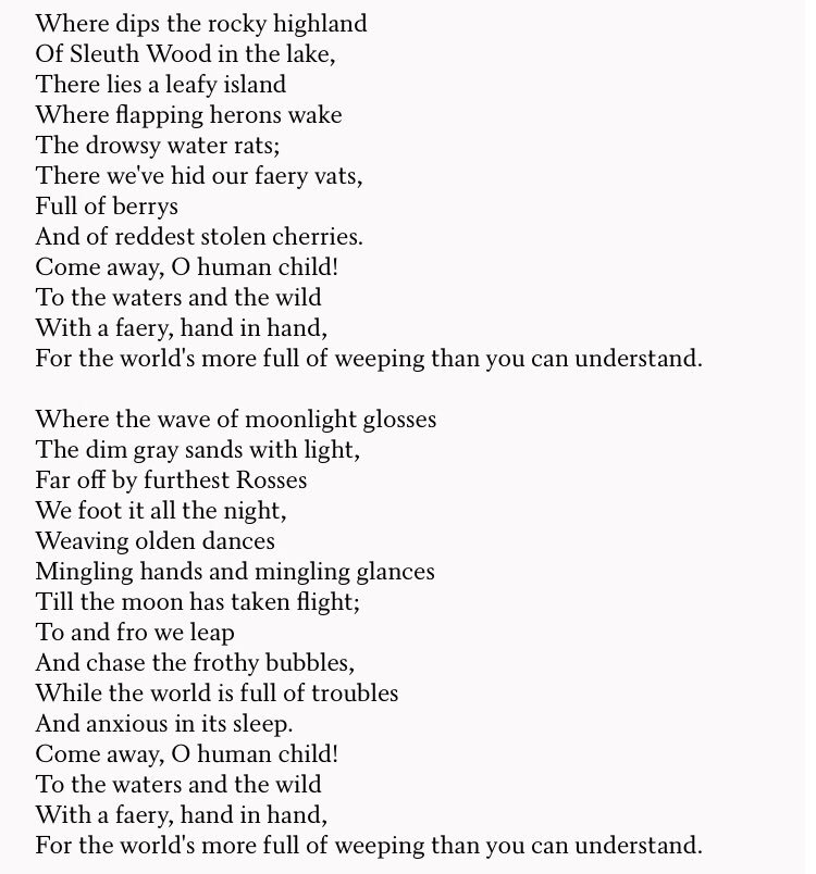 RobertBohan's tweet photo. Irish Legends for #StPatricksDay | The Stolen Child (1889) by WB Yeats.  The poem with its refrain ‘Come away, O human child!
To the waters &amp; the wild...
...for the world’s more full of weeping than you can understand.’ is one of the most bittersweet in the language https://t.co/BvJN5EVZWR
