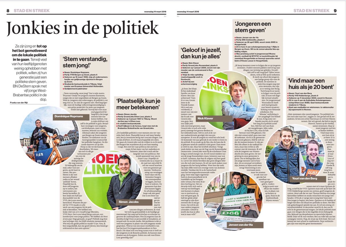Wat een mooie dag voor <a href="/GroenLinksNB/">GroenLinks Brabant</a>. Vanochtend de kanjers <a href="/SJacobs_1/">Simon Jacobs</a> en <a href="/Nickklaver3/">Nickklaver</a> in het nieuws, vanavond <a href="/RikThijs/">Rik Thijs</a> bij #LateNight