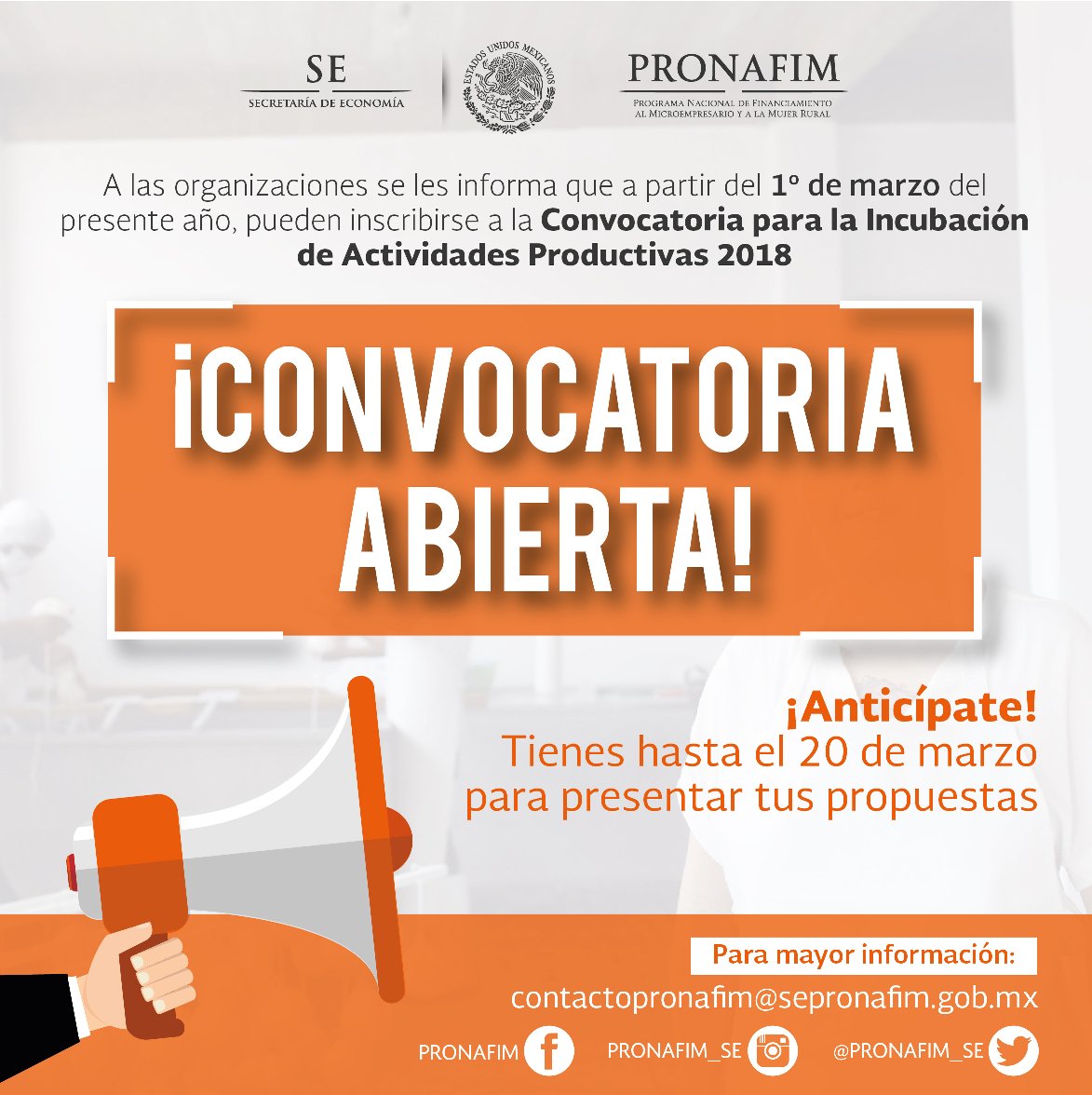 Economia_UDP's tweet photo. #Organizaciones ¡Recuerden que juntos podemos incrementar la productividad de #microempresarias mexicanas! #ConvocatoriaDeIncubaciones del #PRONAFIM del 1 al 20 de marzo: https://t.co/SFiYZ5ooSs https://t.co/m0V3FaQCbd