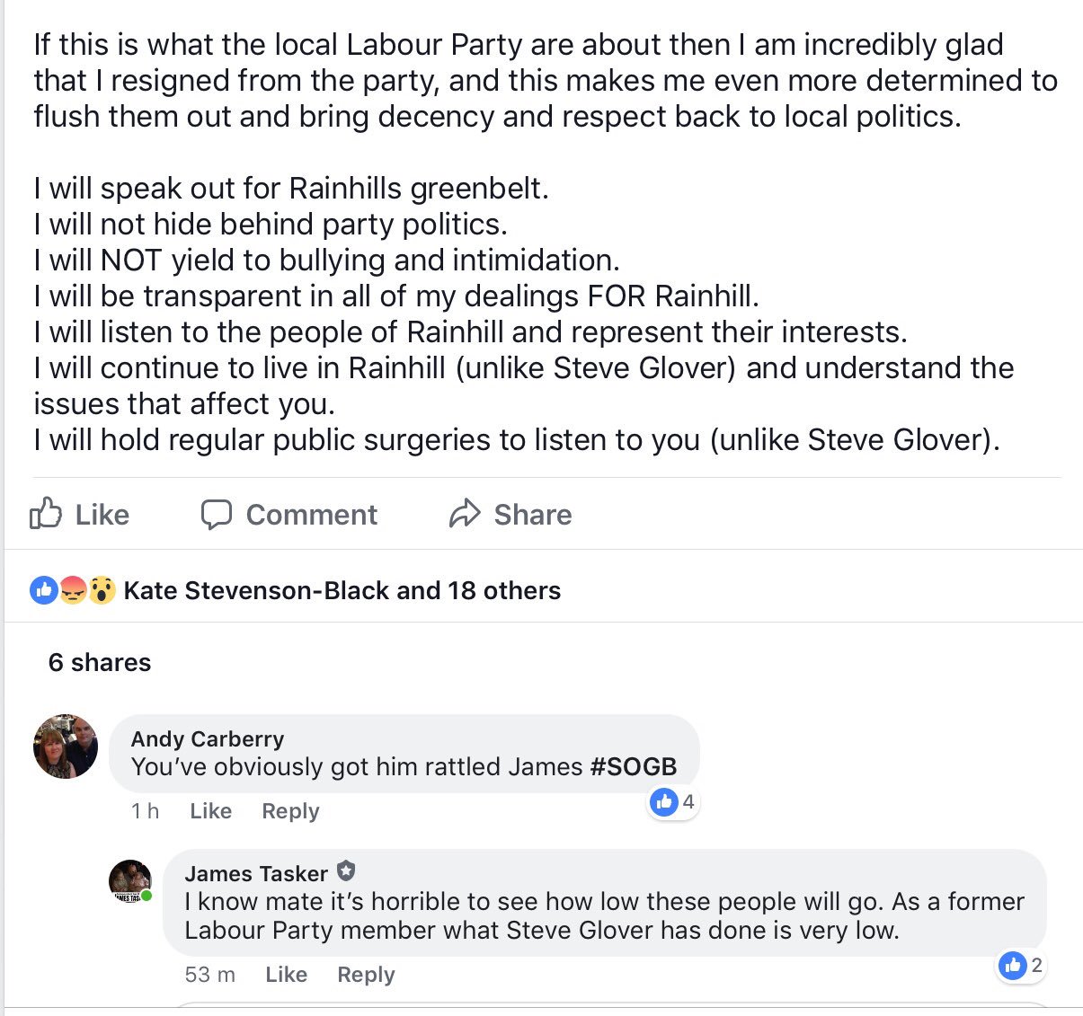 Tilstedeværelse gård Bemærk James Tasker on Twitter: "I've had my first taste now of the underhand  tactics that will be used against me whilst I campaign to be elected to  make Rainhill a better place