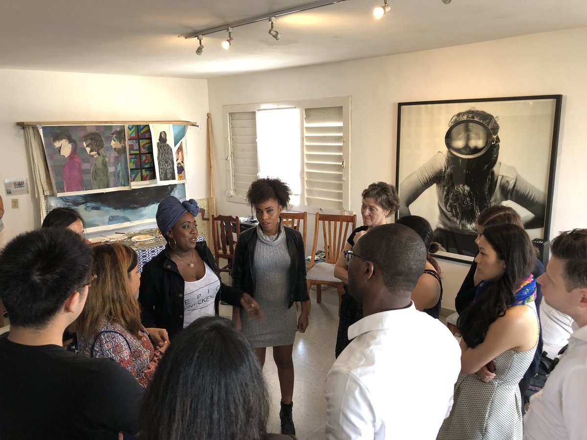 CubaEdTravel's tweet photo. Discussion with Reyna y Real, a Cuban rap duo with a focus on female empowerment. #OnlyInCuba https://t.co/6tJ3CcPoxl