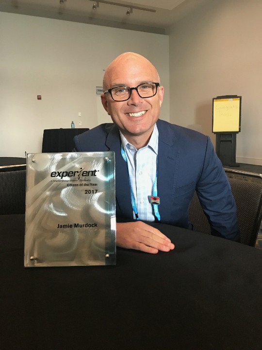 TRDonnelly's tweet photo. Congrats to @experient_inc own @jamiemurdock74 for receiving Citizen of the Year award at #experientEnvision18 Woot! Well-deserved https://t.co/1ex6t3oBNZ