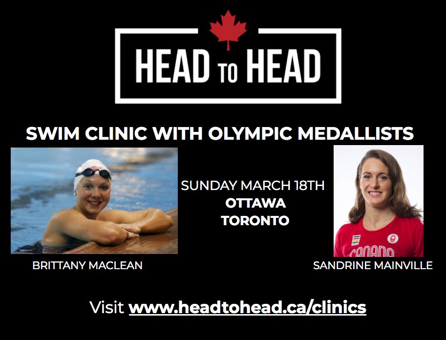 SwimmingCanada's tweet photo. End your March break at an Olympian led swim clinic in Ottawa or Toronto this Sunday! Go to https://t.co/hDs4YVbiuz to learn more. BC, AB, &amp; MB follow @_HeadtoHead because clinics are coming your way in April! @b_maclean @sandy_mainville https://t.co/tosyfoSwkk